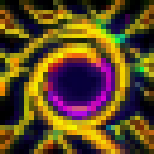 Rainbow sparks erupting from a swirling, iridescent vortex, casting a spell in a pixelated 32x32 skill art style.