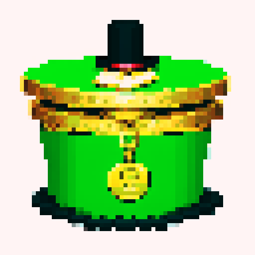 green top hat upside down with gold coins inside of the upside down top hat