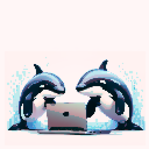 killer whales, typing, laptop