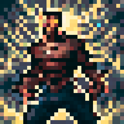 character player sprite, game icon, 32x32 pixel art, sRGB, skill art, close up, portrait, vibrant colors, dynamic pose, glowing eyes, flowing hair, detailed facial features, determined expression, weapon in hand, futuristic armor, intricate patterns, sharp edges, dramatic lighting