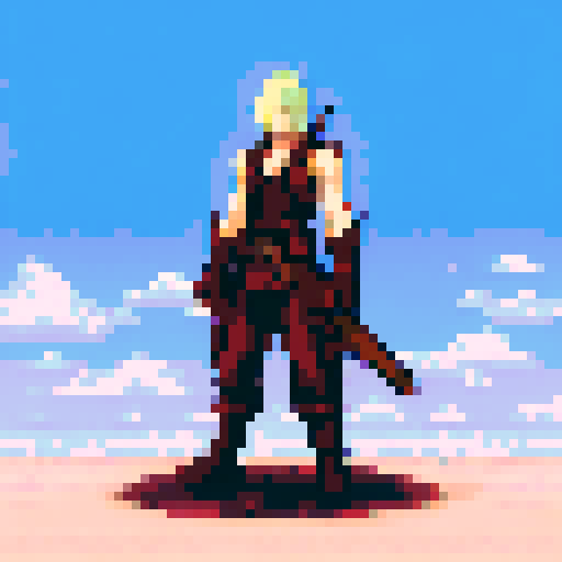 pixel art of final fantasy character, a lancer, full body