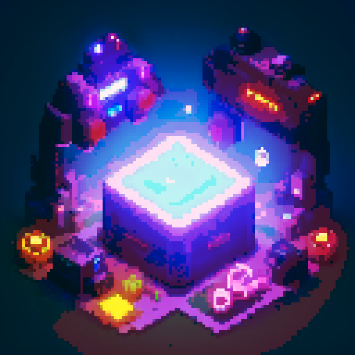lootbox, futuristic crate, glowing buttons, golden box center, intricate details, pixel art style, sRGB