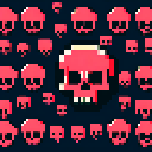 haunted, bloody skull, pixel art, sRGB, dark and brooding