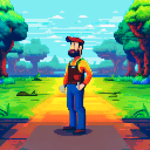 human in brown pants with belt, green shirt, non-realistic