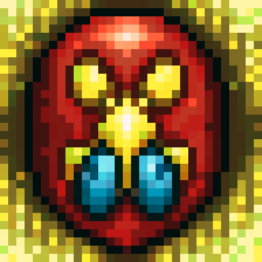 big red button, "panic!" word, game icon, 32x32 pixel art, sRGB, skill art, close up, portrait