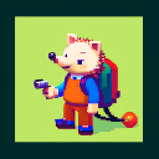 antropomorphic hedgehog with backpack and smoking pipe