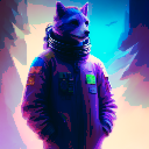 "Create a 3D image featuring a small, nerdy character standing in front of a bright and colorful cosmic background, highlighted by neon lights."