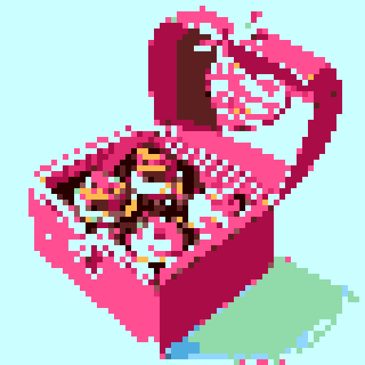 Box of Valentine's Day chocolates, specifically shaped like cupcakes with intricate details such as pink frosting and decorative toppings. Charming and romantic theme. The cupcakes within the box should exhibit a variety of delightful designs, no background, pixel art.