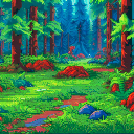 Isometric forest arena battle, vibrant colors, dense foliage, towering trees, moss-covered ground, dappled sunlight, atmospheric background, immersive landscape
