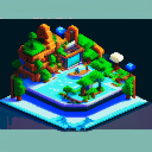 "An 8-bit pixel art of a wealthy polar bear in a high-tech mansion. The bear, in a suit and sunglasses, lounges on a sleek sofa surrounded by holographic displays, LED lighting, and smart glass walls. Crypto symbols glow on digital panels, and a workstation with trading charts highlights his success. A panoramic window reveals icy mountains, blending luxury and futuristic tech."