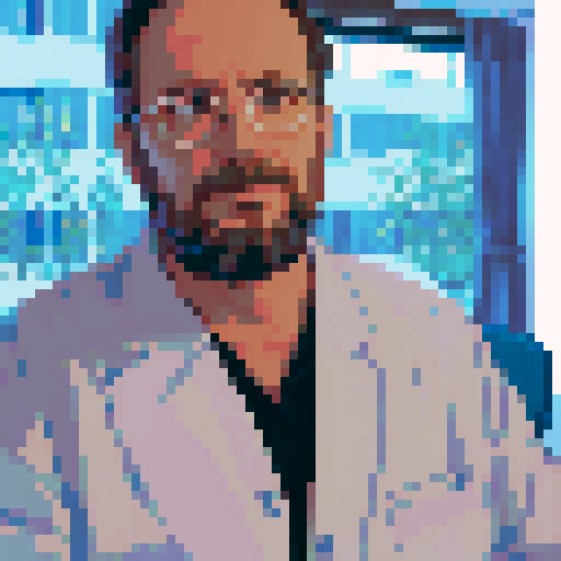 psychiatrist listening, cozy office, vintage furniture, warm lighting, thoughtful expression, pixelated art, vibrant colors, sRGB