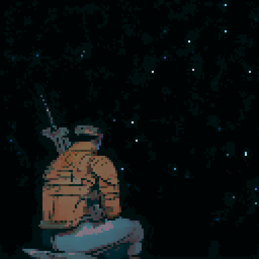Lone man holding his sword of a starry night sky