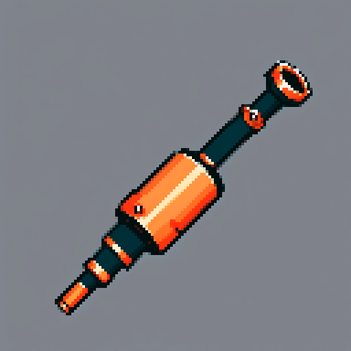 I want a tall vertical copper pipe that looks like a cannon barrel. I want this object usable an asset in a videogame, meaning only one object per image, outlined with a strong black stroke, on a solid-color background.