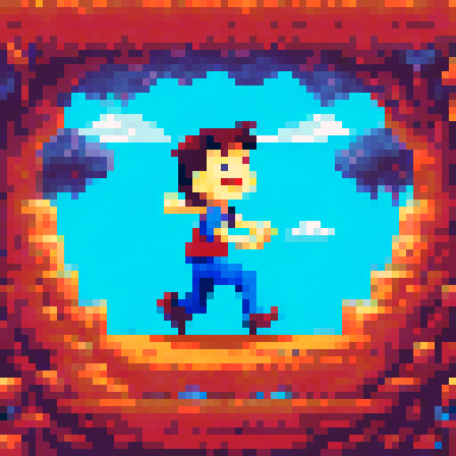 a young happy boy with brown hair, wearing a blue t-shirt, petting a gray and black cat, in the style of an 8 bit sprite