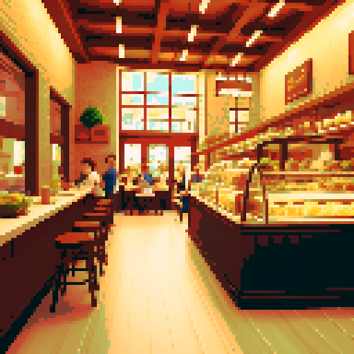 busy, bustling cafe interior, boring crowd of people, immersed in the cool, inviting ambiance