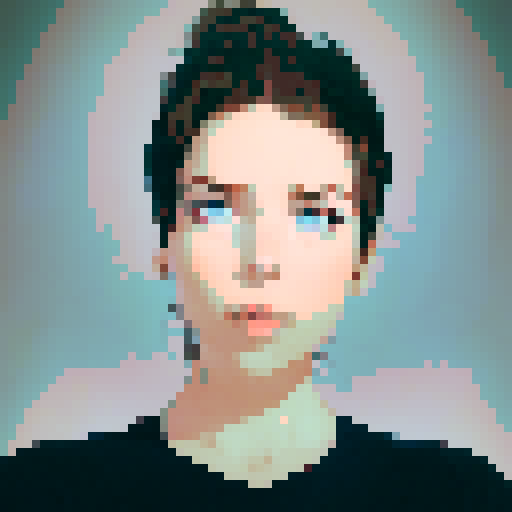 Retro pixel art portrait profile picture, blue eyes, professional