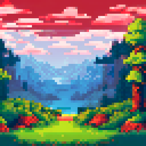 beautiful pine forest, opening in the center, sRGB, pixel art, background, landscape