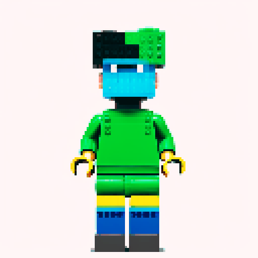 lego pixel, vibrant colors, blocky shapes, small plastic bricks, isometric perspective, retro video game, low resolution, 8-bit graphics, sharp edges, square grid, limited color palette, nostalgic feel, brick-built characters, iconic lego logo, digital recreation, detailed textures, crisp lines, simplified forms, nostalgic gaming vibes rainbow color body 