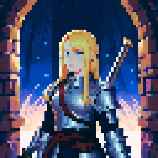 blonde swordswoman, fantasy RPG, dystopian, forest