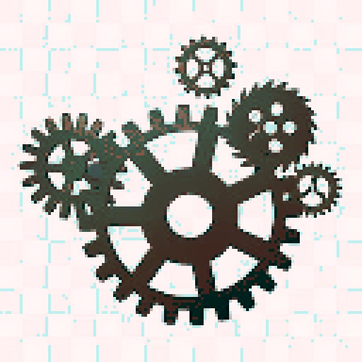 Steampunk clockwork, intricate gears, brass mechanisms, cogwheels turning, mechanical precision, pixelated art
