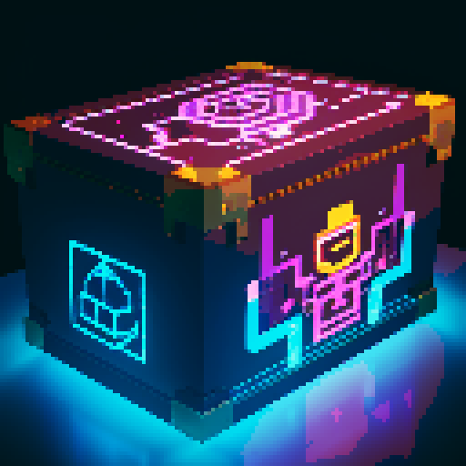 lootbox, outerspace, the heavens, glowing celestial treasure chest, sei network symbol, pixel art, sRGB