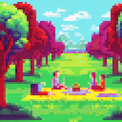 A summer picnic in big wide open space with tress 