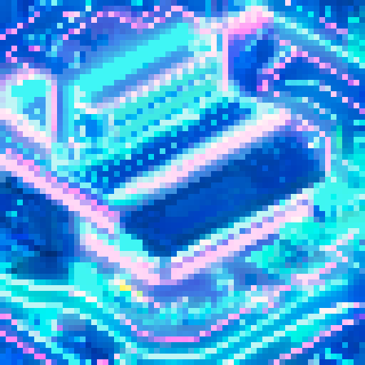 A neon-haired cyber hacker surrounded by holographic screens, typing furiously on a retro keyboard with a city skyline and digital circuitry in the background, all in anime style