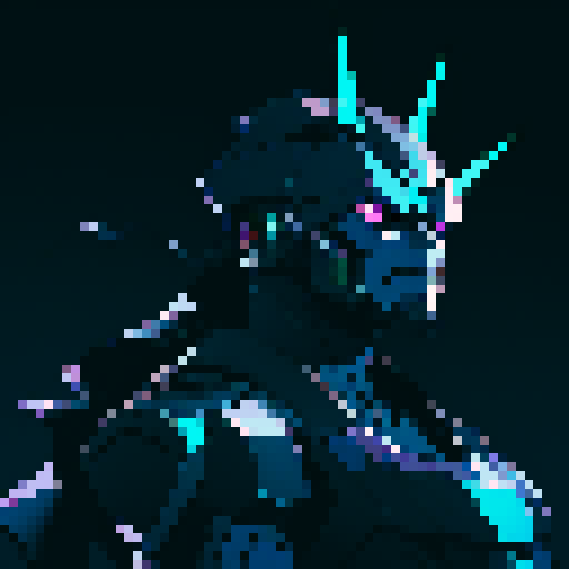 big blocky robot suit, dark background, sharp edges, glowing neon accents, metallic sheen, bulky limbs, mechanical joints