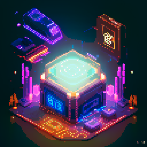 lootbox, futuristic crate, glowing buttons, golden box center with sei crypto network logo in middle, intricate details, pixel art style