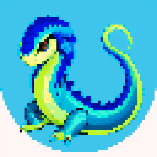 basilisk, blue and white color scheme, pixel art, sRGB
