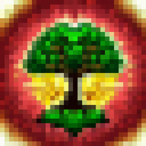 soul tree with a heart as its roots and a sunset in the background with birds in the air