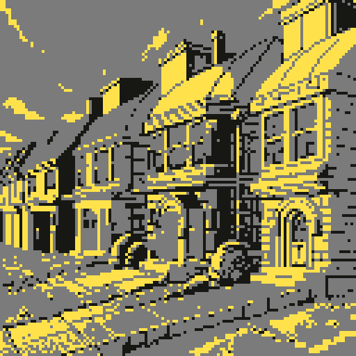 Modest suburban american row houses, legend of Zelda isometric perspective, side view, tile based art, 8x8 tiles, pixel art
