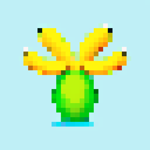 banana, pixel art, video game item icon, sRGB, vibrant colors, retro aesthetic, 8-bit graphics, iconic shape, yellow fruit, textured skin, curved form, glossy appearance, minimalistic design