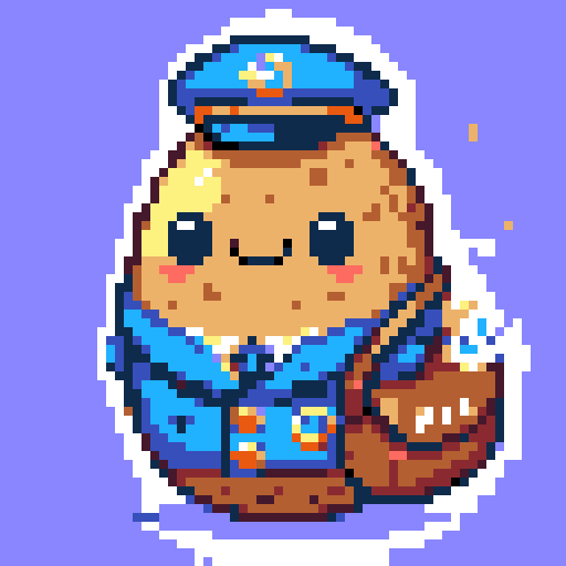 generate a pixel art potato dressed up as a mail carrier