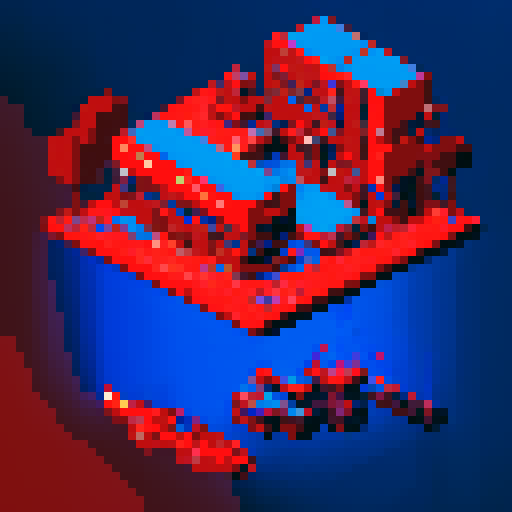 A red and blue cyberpunk city