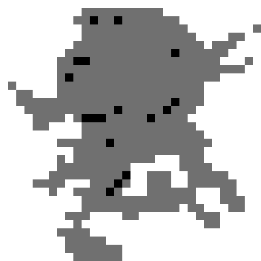 pokemon gloom, monochrome, 16x16, game icon, pixel art, close up, facing right, white foreground, black background
