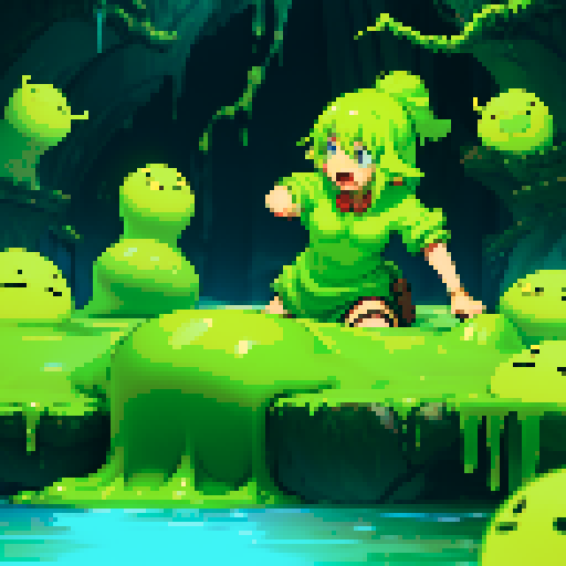 hero sinking into slime, feet stuck in slime