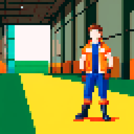 A male warehouse worker for Amazon Germany, wearing jacket, gloves and safety boots
