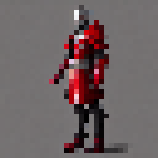 a knight, in red armor, side view, walking