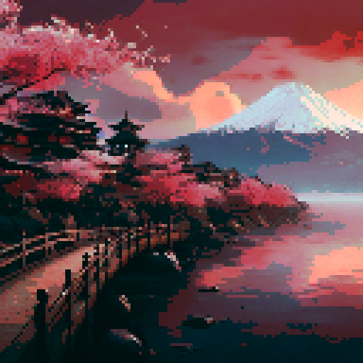majestic surreal pixel art landscape