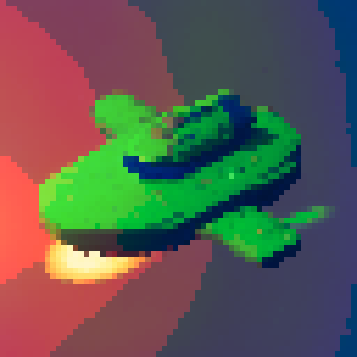 Space ship, green colors, top down 