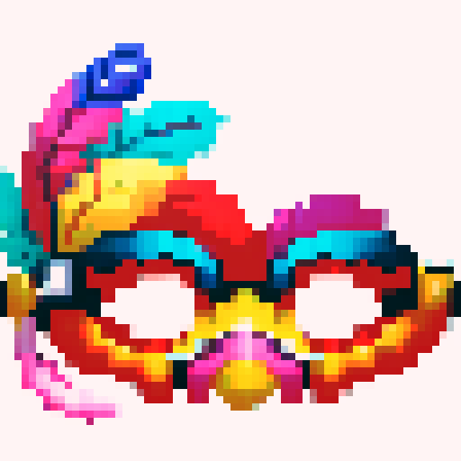 carnival mask, colorful with feathers, white background