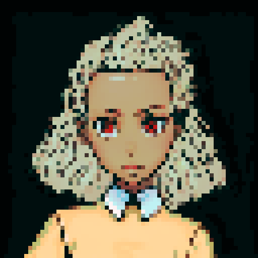 teenage black girl with light brown hair and red eyes