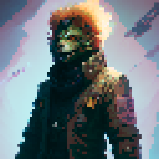 psychotic, muscular boss, tongue sticking out, eyes on fire, wild brown hair, blue jumpsuit, carrying 2 katanas in each of his hands, fantasy RPG