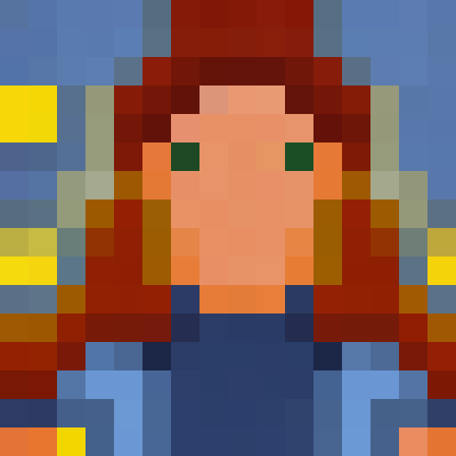 "Cyberpunk Pop Mart 3D toy in Stephen Hillenburg style, featuring a cute girl with explosive hairstyle and yellow jumpsuit, eye contact towards viewer, high-detail design, vivid colors, and street style, with mockup blind box effect and close-up portrait reminiscent of a game icon in 16x16 pixel art."