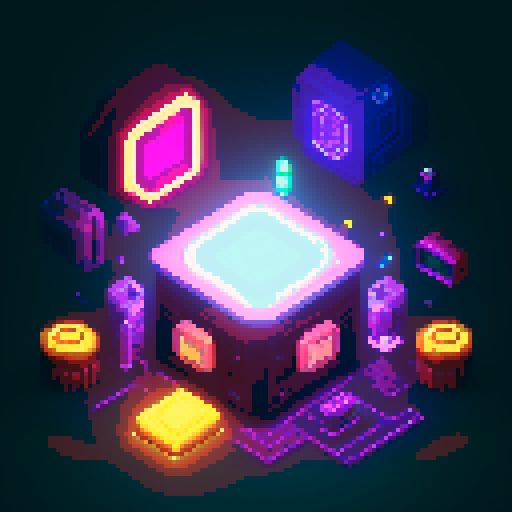 lootbox, futuristic crate, glowing buttons, silver box center, intricate details, pixel art, sRGB