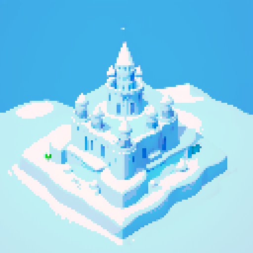 A top down view of a penguin snow castle with light shadows