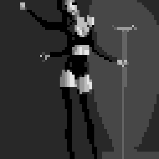 lustful succubus, skin tight lace, deep v-neck crop top, demonic scythe, pixel art, sRGB