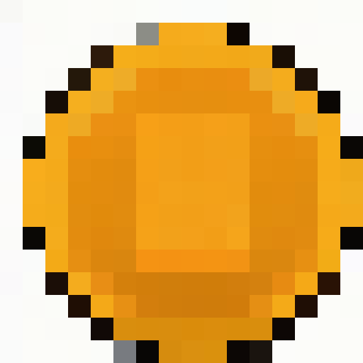Golden coin, shimmering, glimmering, reflecting light, intricate details, pixelated, vibrant colors, retro aesthetic, 8-bit, low resolution, square pixels, metallic texture, shiny surface, sparkling, gleaming, radiant, nostalgic, classic video game vibes, limited color palette, crisp edges, nostalgic charm, digital artwork, vintage feel, iconic symbol