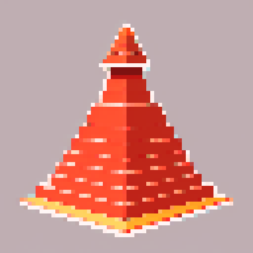 layered triangular red clay shingle tower top. Usable as an asset (clear, thick lines and a white background)